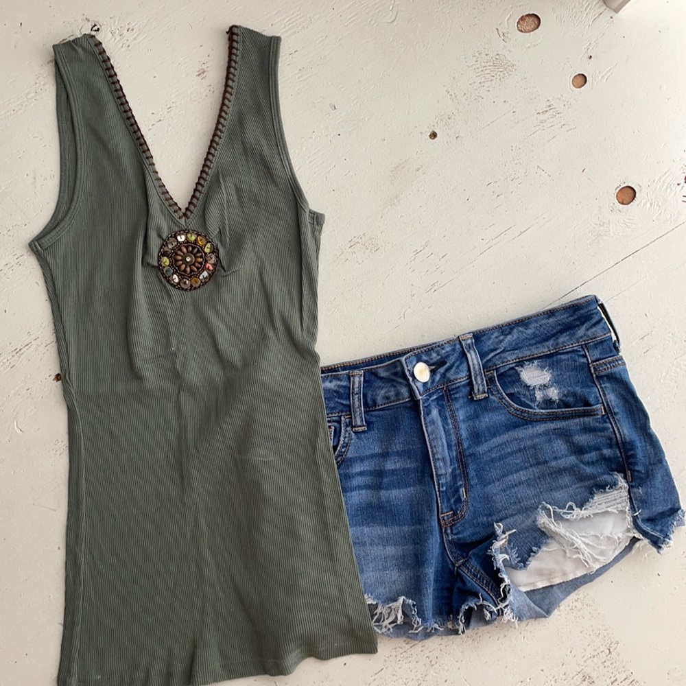 [ Avenue of the Stars Green Jeweled Tank Top ] med